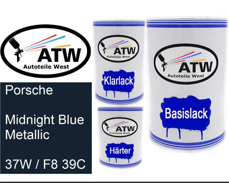 Porsche, Midnight Blue Metallic, 37W / F8 39C: 500ml Lackdose + 500ml Klarlack + 250ml Härter - Set, von ATW Autoteile West.